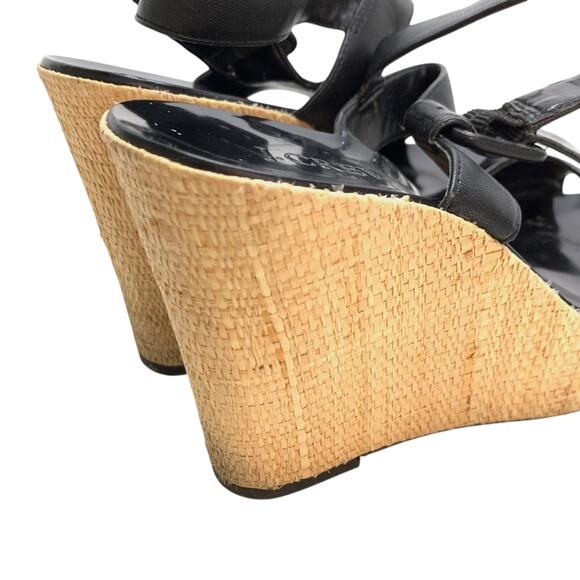 J Crew Womens Open Toe Black Wedge Platform Sandals Shoes Heels Slingback sz 6 - Picture 3 of 16